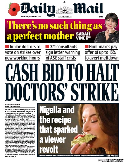 Daily Mail Newspaper Front Page for 4 November 2015