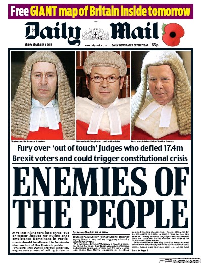 Daily Mail Newspaper Front Page for 4 November 2016
