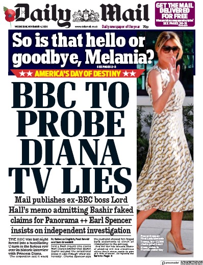 Daily Mail Newspaper Front Page for 4 November 2020