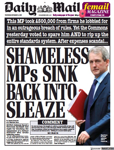 Daily Mail (UK) Newspaper Front Page for 4 November 2021