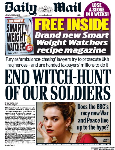 Daily Mail Newspaper Front Page for 4 January 2016