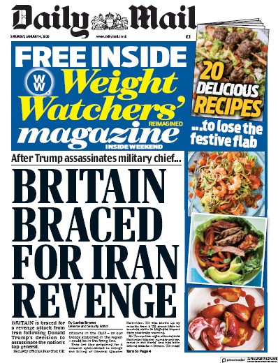 Daily Mail Newspaper Front Page for 4 January 2020