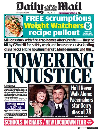 Daily Mail (UK) Newspaper Front Page for 4 January 2021