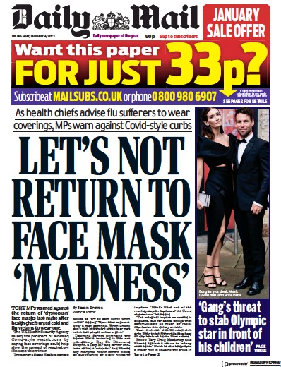 Daily Mail (UK) Newspaper Front Page for 4 January 2023