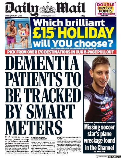 Daily Mail Newspaper Front Page for 4 February 2019