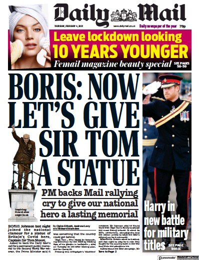 Daily Mail (UK) Newspaper Front Page for 4 February 2021