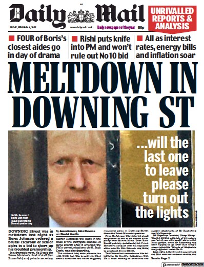 Daily Mail (UK) Newspaper Front Page for 4 February 2022