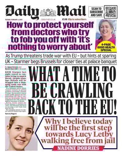 Daily Mail (UK) Newspaper Front Page for 4 February 2025