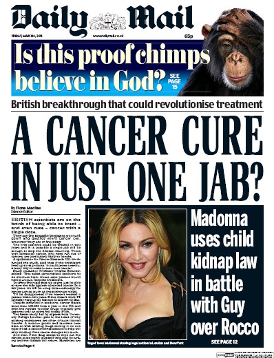 Daily Mail Newspaper Front Page for 4 March 2016