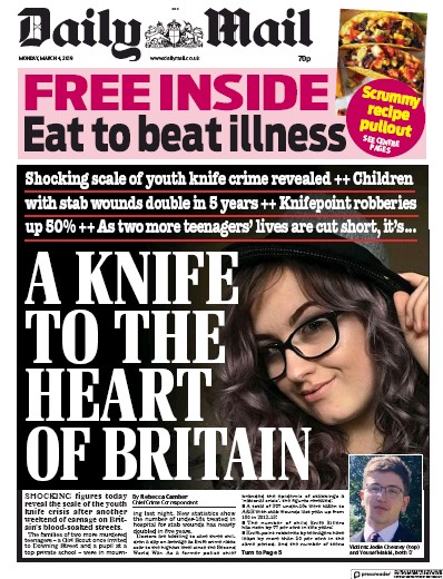 Daily Mail (UK) Newspaper Front Page for 4 March 2019