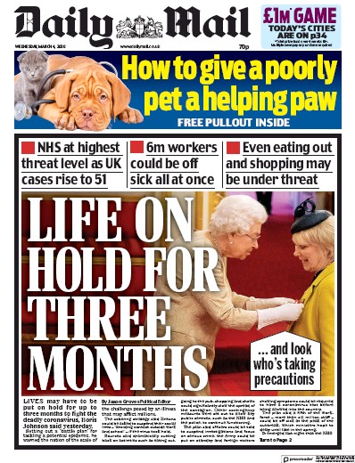 Daily Mail Newspaper Front Page for 4 March 2020