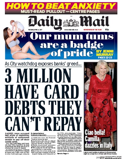 Daily Mail Newspaper Front Page for 4 April 2017