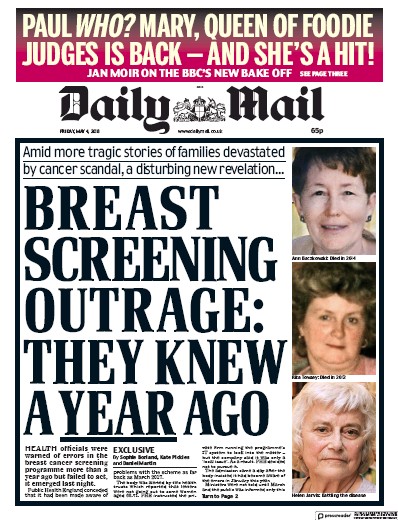 Daily Mail Newspaper Front Page for 4 May 2018