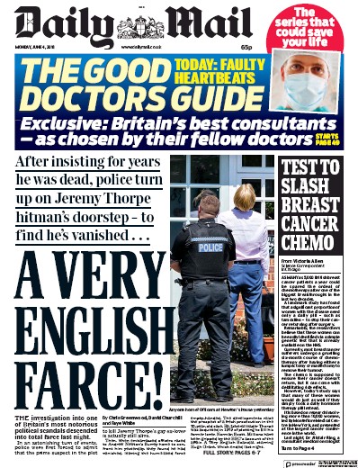Daily Mail Newspaper Front Page for 4 June 2018