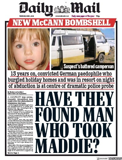 Daily Mail Newspaper Front Page for 4 June 2020