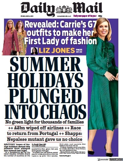 Daily Mail (UK) Newspaper Front Page for 4 June 2021
