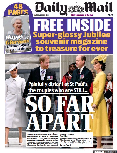Daily Mail (UK) Newspaper Front Page for 4 June 2022