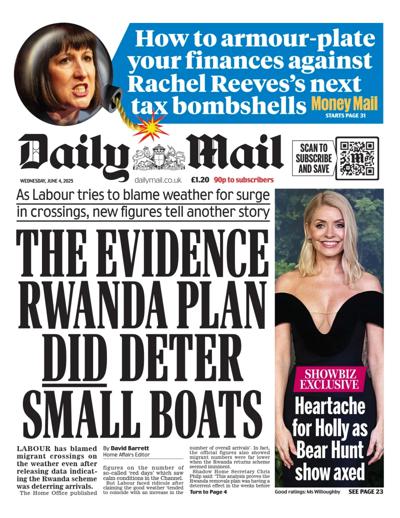 Daily Mail (UK) Newspaper Front Page for 4 June 2025