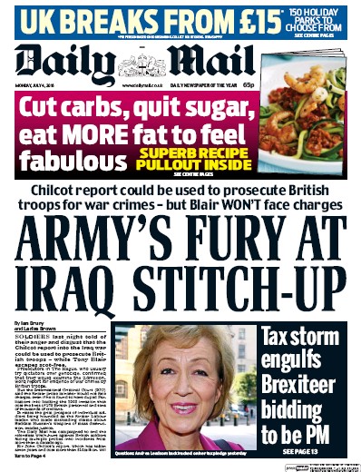 Daily Mail (UK) Newspaper Front Page for 4 July 2016