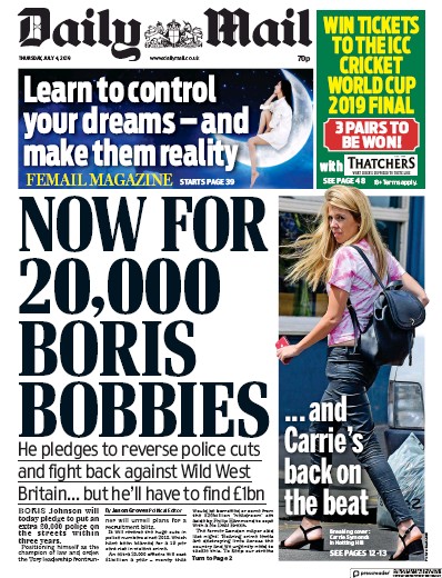 Daily Mail Newspaper Front Page for 4 July 2019