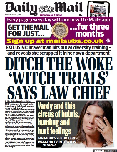 Daily Mail (UK) Newspaper Front Page for 4 August 2022