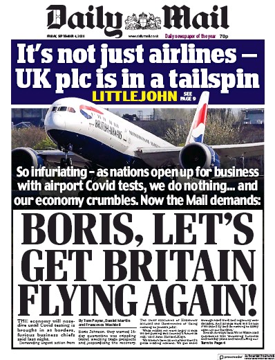 Daily Mail Newspaper Front Page for 4 September 2020