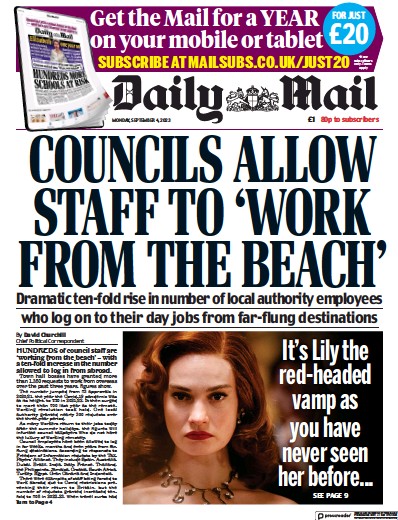 Daily Mail (UK) Newspaper Front Page for 4 September 2023