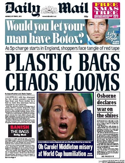 Daily Mail Newspaper Front Page for 5 October 2015