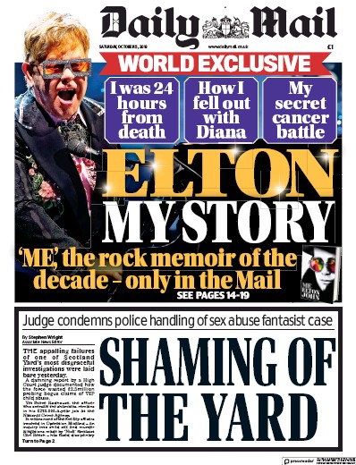 Daily Mail Newspaper Front Page for 5 October 2019