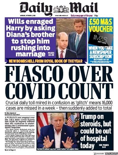 Daily Mail (UK) Newspaper Front Page for 5 October 2020