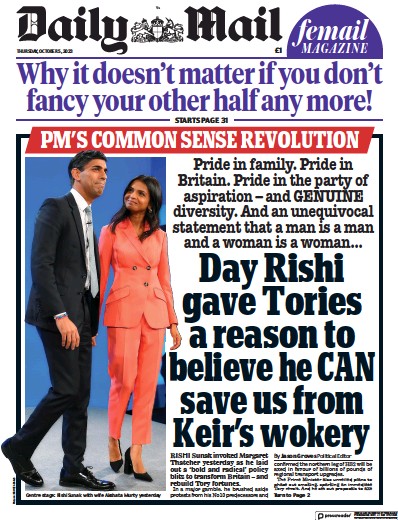 Daily Mail (UK) Newspaper Front Page for 5 October 2023