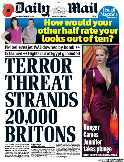 Daily Mail Newspaper Front Page for 5 November 2015