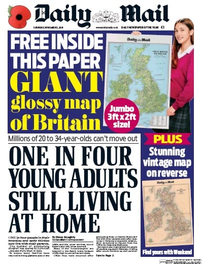 Daily Mail Newspaper Front Page for 5 November 2016