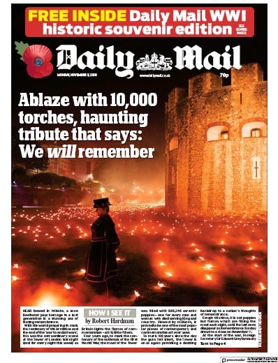 Daily Mail (UK) Newspaper Front Page for 5 November 2018