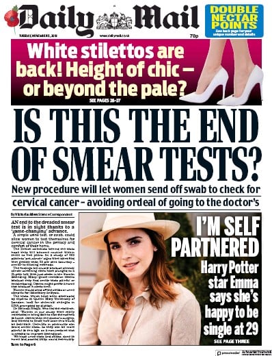 Daily Mail Newspaper Front Page for 5 November 2019