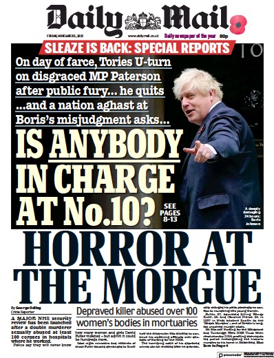 Daily Mail (UK) Newspaper Front Page for 5 November 2021