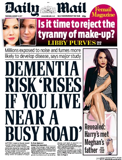 Daily Mail Newspaper Front Page for 5 January 2017