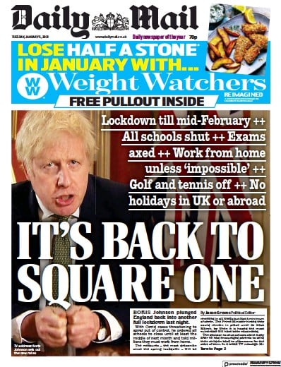Daily Mail Newspaper Front Page for 5 January 2021