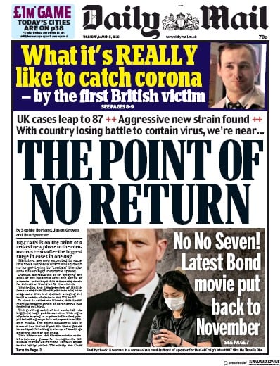 Daily Mail Newspaper Front Page for 5 March 2020