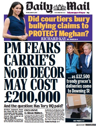 Daily Mail (UK) Newspaper Front Page for 5 March 2021