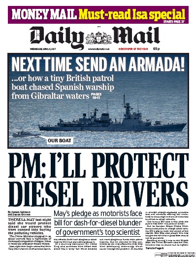 Daily Mail Newspaper Front Page for 5 April 2017
