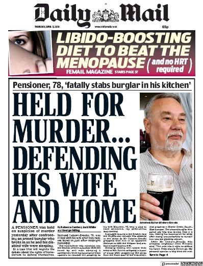 Daily Mail Newspaper Front Page for 5 April 2018