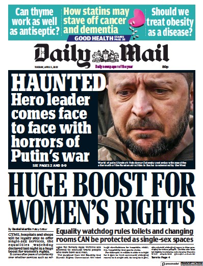 Daily Mail (UK) Newspaper Front Page for 5 April 2022