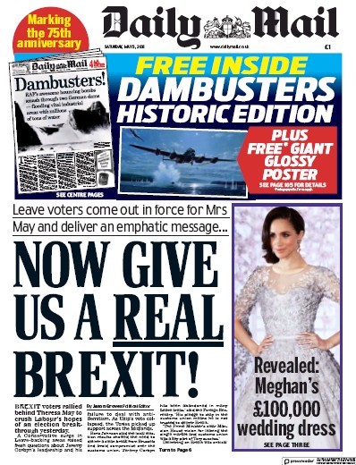 Daily Mail Newspaper Front Page for 5 May 2018