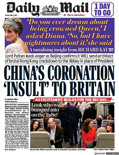 Daily Mail (UK) Newspaper Front Page for 5 May 2023