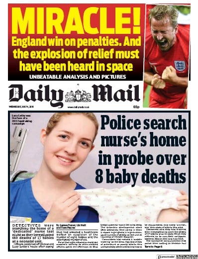 Daily Mail Newspaper Front Page for 5 July 2018