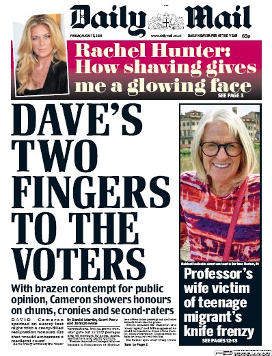 Daily Mail Newspaper Front Page for 5 August 2016