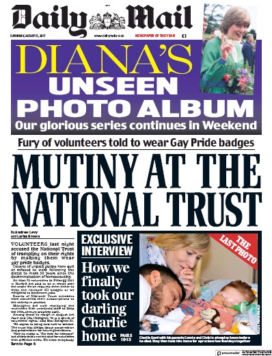 Daily Mail Newspaper Front Page for 5 August 2017