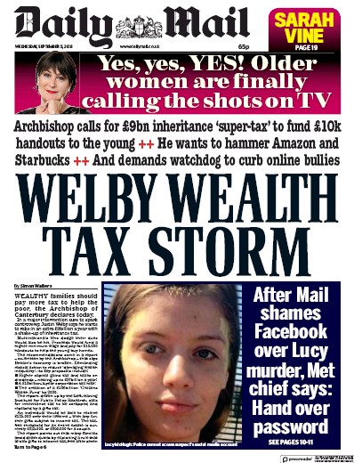 Daily Mail Newspaper Front Page for 5 September 2018
