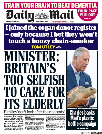 Daily Mail (UK) Newspaper Front Page for 6 October 2017